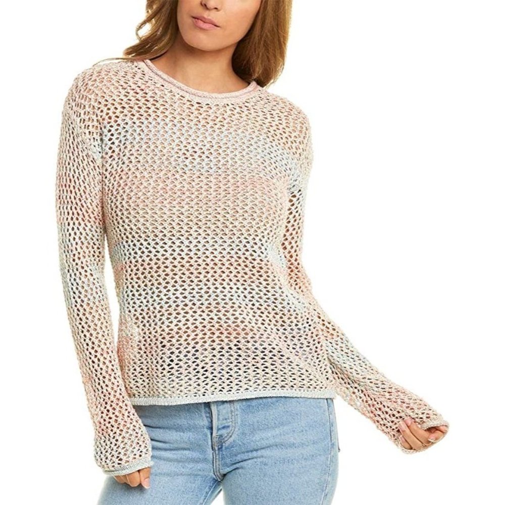 Design History Mullti Color Open Knit Crochet Sweater